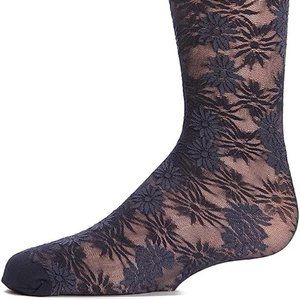 Black lace tights with flower pattern big girl 12-14 size